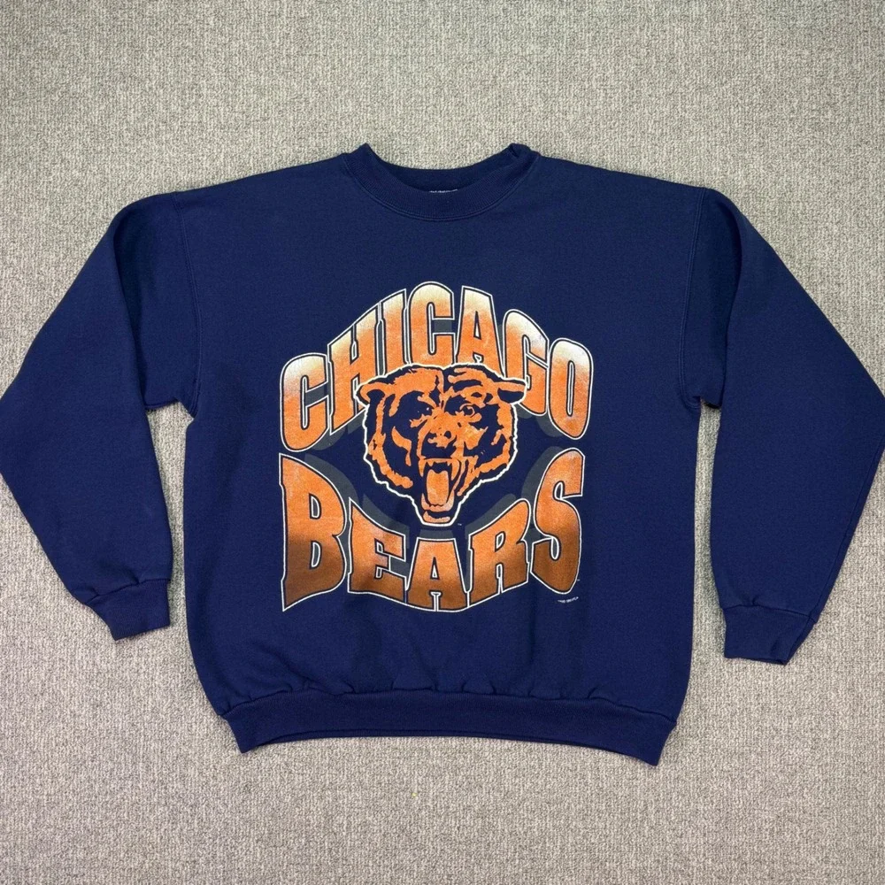 Vintage 1995 Chicago Bears NFL Crewneck Sweatshirt Navy Blue Hanes Large